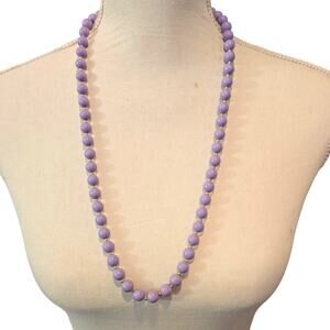 Vintage Beaded Necklace Lilac Purple Gold Tone Spacer 24" Long Statement Jewelry